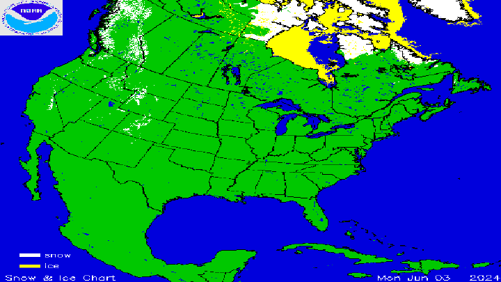 Snow & Ice Map of North America June 3, 2024